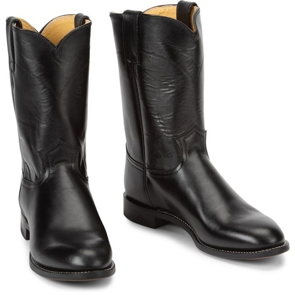 Justin Boots Jackson 10" Roper Cowboy Western Boot Black Leather Size 8.5 - Picture 1 of 13